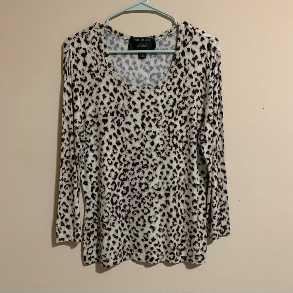 ST. JOHN Exclusive For Nordstrom Leopard Print Long sleeve T-shirt Size Medium